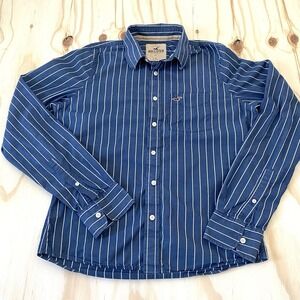 Hollister Shirt Mens Large Blue White Striped Button Down Y2K Preppy Academia